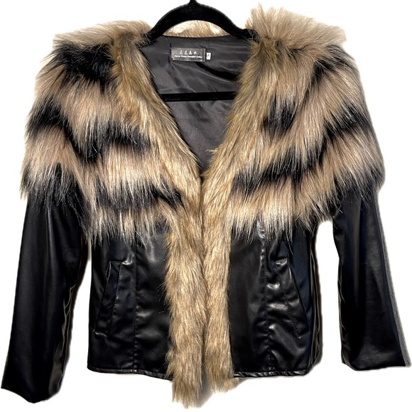 Raccoon Fur & Pleather Jacket - Picture 1 of 7